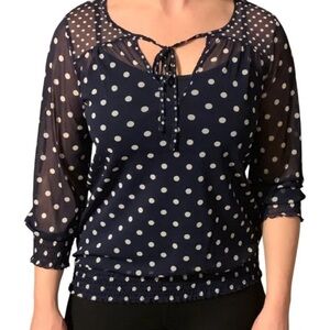 3X INC Navy Blue Polka Dot Top